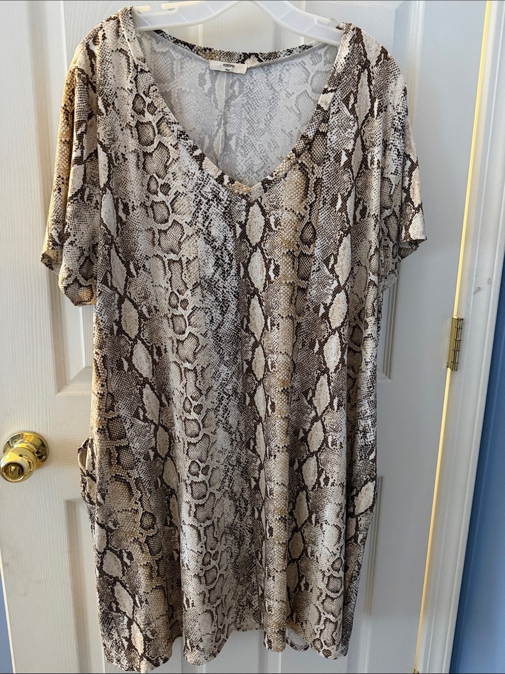 Snake Print V-Neck Tunic Dress soft 2 pockets flowy 2xl